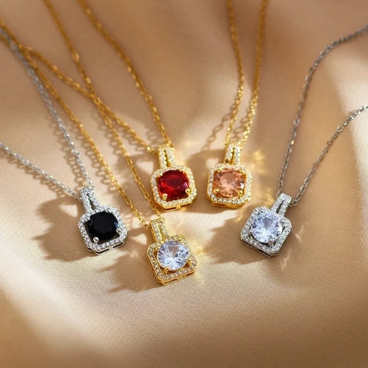 Minimalist Round Copper Plating Inlay Zircon Gold Plated Pendant Necklace