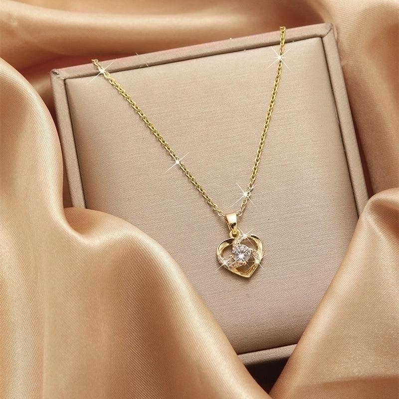 2 Pieces Vintage Style Heart Shape Flower Bow Knot Titanium Steel Copper Tassel Plating Inlay Zircon Pendant Necklace