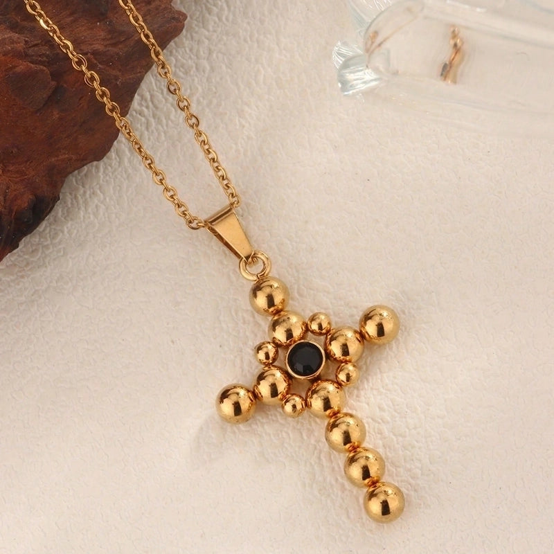 Classic Style Cross 304 Stainless Steel 18K Gold Plated Pendant Necklace