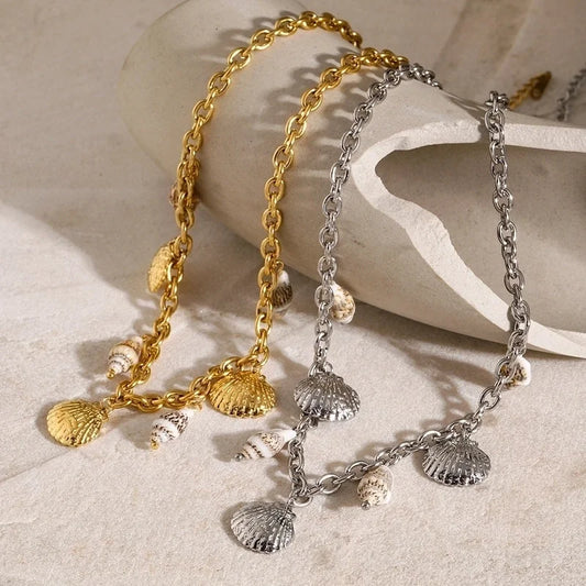 Vacation Beach Conch Shell 304 Stainless Steel 18K Gold Plated Inlay Necklace