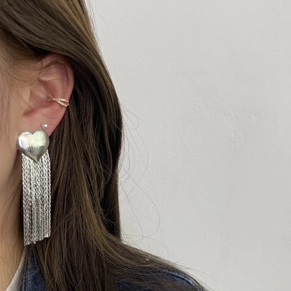 1 Pair Elegant Exaggerated Tassel Heart Shape Plating Titanium Steel Drop Earrings