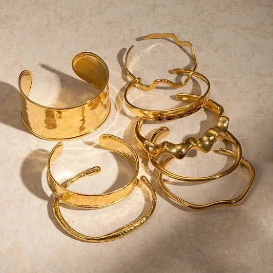 Vacation Minimalist IG Style Solid Color 304 Stainless Steel 18K Gold Plated Cuff Bracelets Wide Bracelet Bangle In Bulk