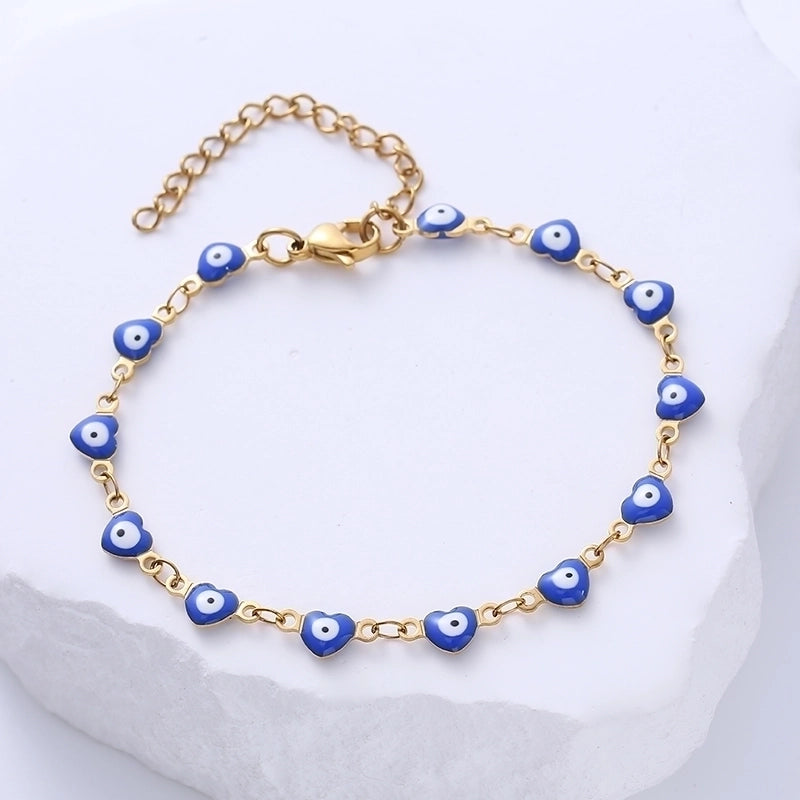 Classic Style Devil'S Eye Heart Shape 304 Stainless Steel 18K Gold Plated No Inlaid Stainless Steel Bracelets In Bulk