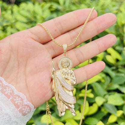 Copper 18K Gold Plated Plating Inlay Human Cross Life Tree Zircon Pendant Necklace