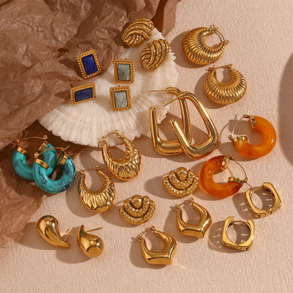 Fashion Round Circle Geometric Stainless Steel 18K Gold Plated Earrings