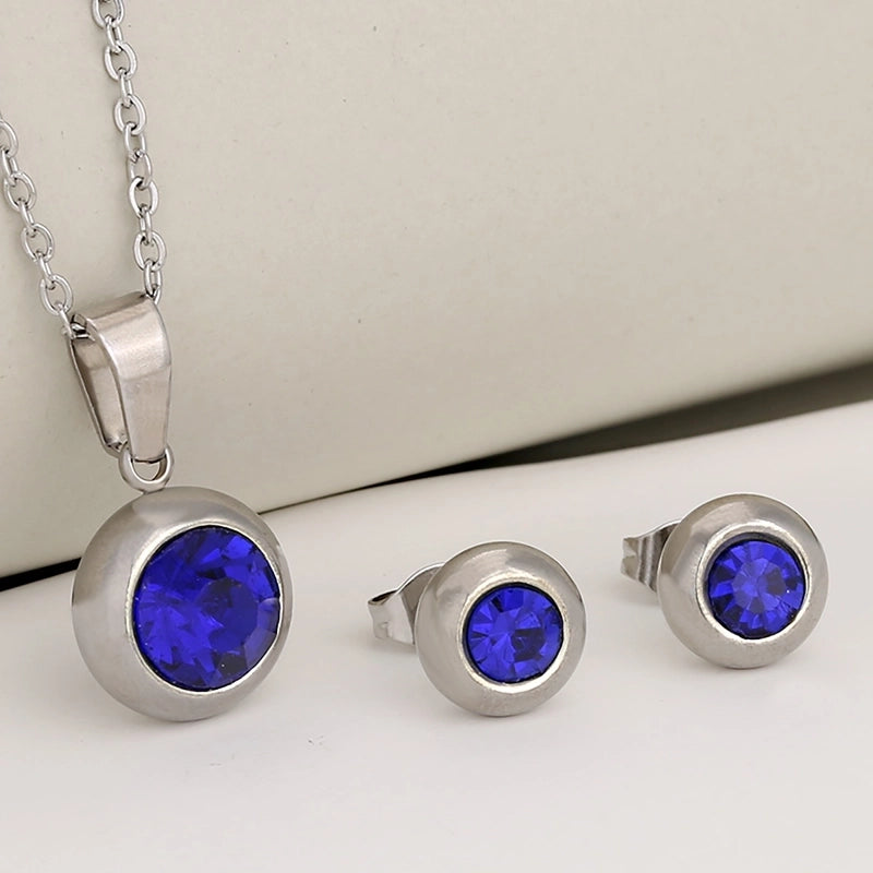 Luxurious Classic Style Shiny Round 304 Stainless Steel Crystal Zirconium 18K Gold Plated Plating Jewelry Set