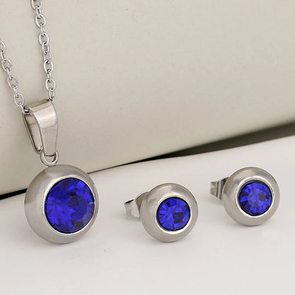 Luxurious Classic Style Shiny Round 304 Stainless Steel Crystal Zirconium 18K Gold Plated Plating Jewelry Set