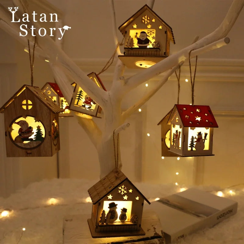Christmas Minimalist Classic Style Christmas House Christmas Tree Wood Party Festival Hanging Ornaments Decorations Hanging Ornaments