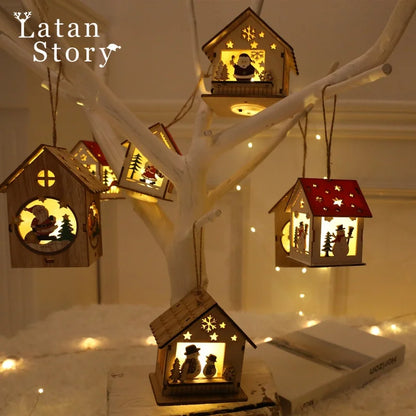 Christmas Minimalist Classic Style Christmas House Christmas Tree Wood Party Festival Hanging Ornaments Decorations Hanging Ornaments