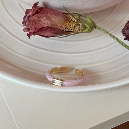 Copper Beaded Enamel Inlay Geometric Flower Butterfly Zircon Open Rings