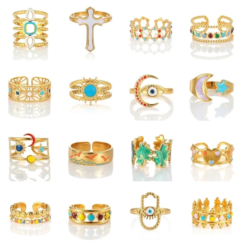 Elegant Minimalist Geometric 304 Stainless Steel Enamel Stainless Steel Rings