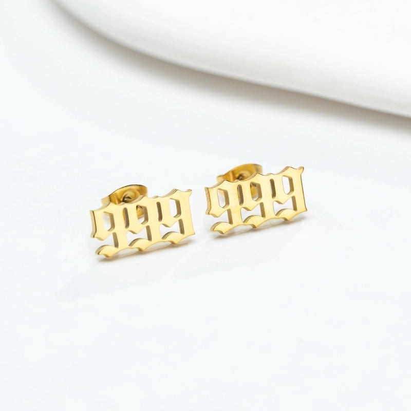 1 Pair Minimalist Number Plating Hollow Out 304 Stainless Steel 18K Gold Plated Ear Studs