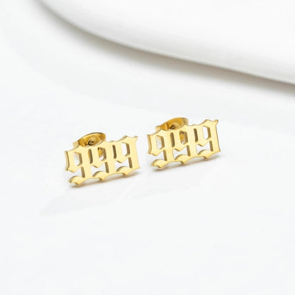 1 Pair Minimalist Number Plating Hollow Out 304 Stainless Steel 18K Gold Plated Ear Studs