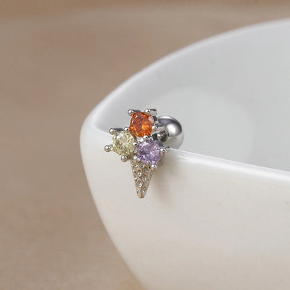 1 Piece Ear Cartilage Rings & Studs IG Style Ice Cream Heart Shape Candy 304 Stainless Steel Inlay Zircon 18K Gold Plated Ear Cartilage Rings & Studs