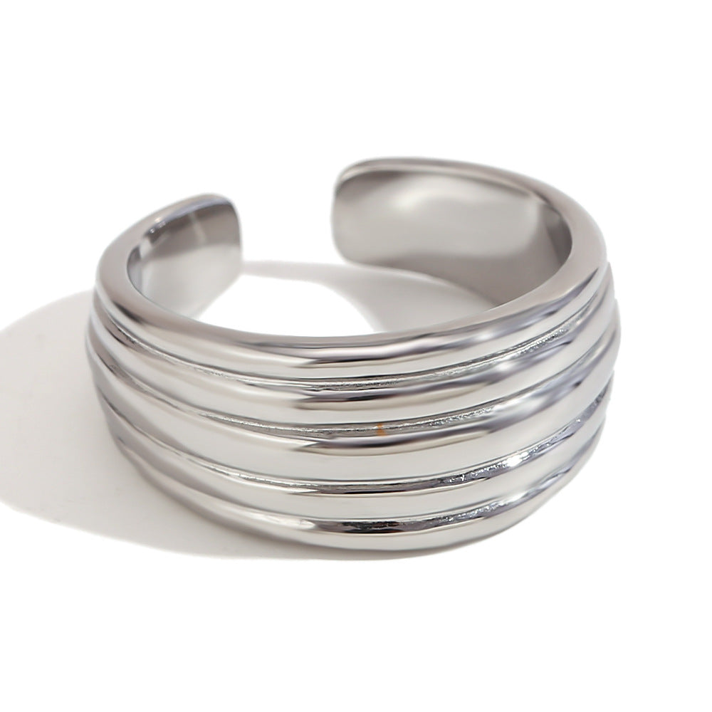 Minimalist Fashion Circle Stripe Geometric Stainless Steel Electroplating Rings