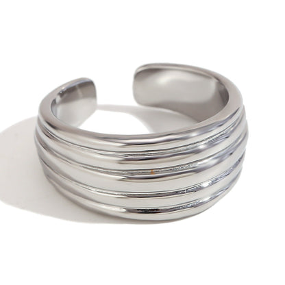 Minimalist Fashion Circle Stripe Geometric Stainless Steel Electroplating Rings