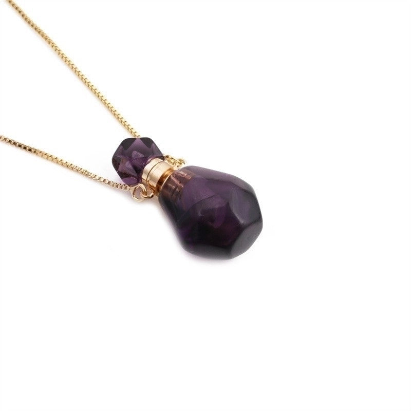 Fashion Semi-precious Stone Flame-shaped Perfume Bottle Alloy Necklace