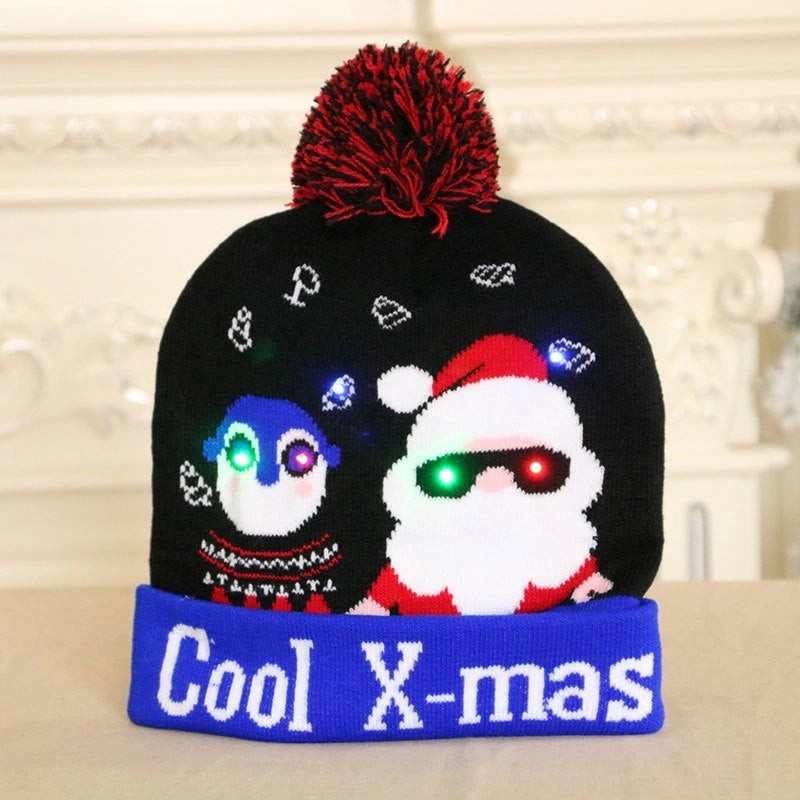 Spot Cross-border New Christmas Hat Colorful Luminous Knitted Hat Christmas Hat Adult Children Knitted Wool Christmas