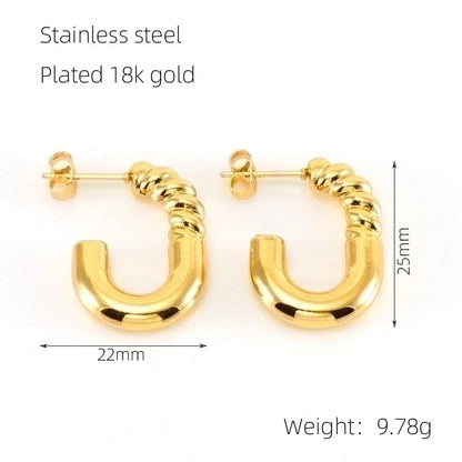 1 Pair Elegant Square Water Droplets Polishing Plating Stainless Steel Titanium Steel 18K Gold Plated Earrings