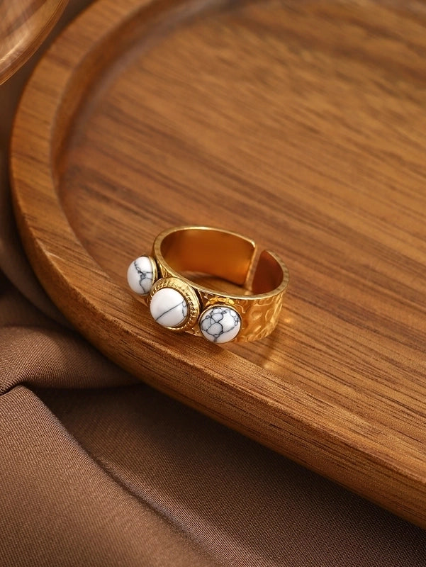 IG Style Elegant Classical Flower Chrysanthemum 304 Stainless Steel Imitation Pearl Opal Open Rings