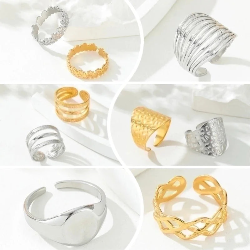 Y2K Exaggerated Geometric Round Dots 304 Stainless Steel 18K Gold Plated Plating Open Rings