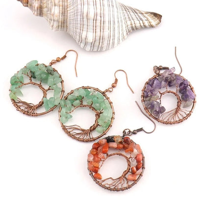 1 Pair Minimalist Leaf Natural Stone Copper Drop Earrings