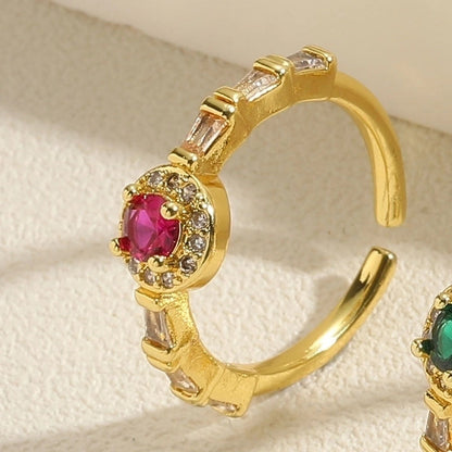 Vintage Style Minimalist Round Copper Plating Inlay Zircon 14k Gold Plated Open Rings