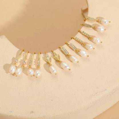 1 Pair Sweet Minimalist Water Droplets Plating Inlay Freshwater Pearl Copper Zircon 14k Gold Plated Ear Hook