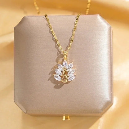 304 Stainless Steel Copper 18K Gold Plated Glam Luxurious Plating Inlay Solid Color Diamond Pendant Necklace