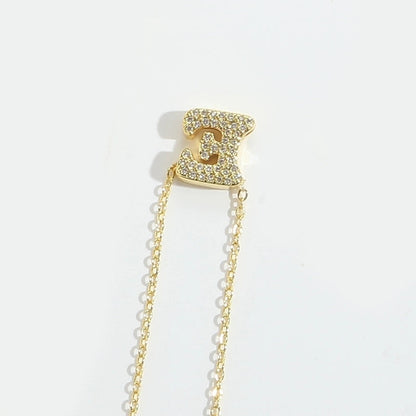 Copper 14K Gold Plated Vintage Style Minimalist Commute Inlay Letter Zircon Pendant Necklace