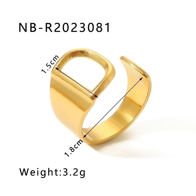 304 Stainless Steel 18K Gold Plated Modern Style Minimalist Asymmetrical Plating Letter Open Rings