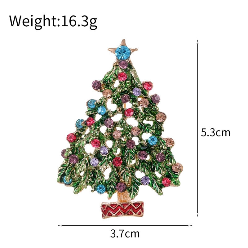 Cute Pin Christmas Tree Wreath Zinc Alloy Enamel Plating Inlay Rhinestones Unisex Brooches