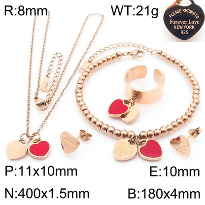 Minimalist Heart Shape 304 Stainless Steel 18K Gold Plated Jewelry Set