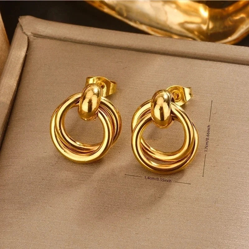 1 Pair Vintage Style U Shape Double Ring Circle Plating 304 Stainless Steel 18K Gold Plated Stainless Steel Earrings