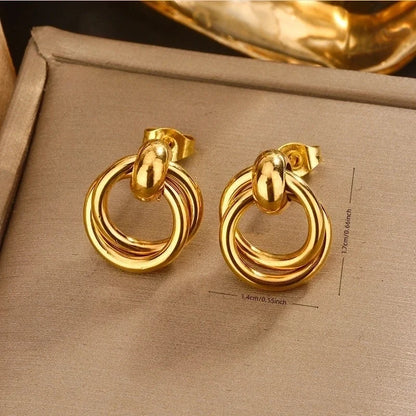 1 Pair Vintage Style U Shape Double Ring Circle Plating 304 Stainless Steel 18K Gold Plated Stainless Steel Earrings