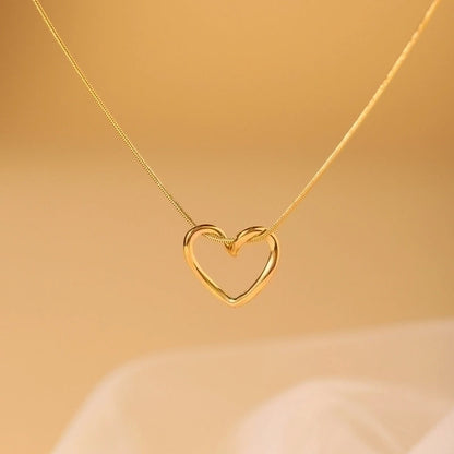 Elegant Minimalist Heart Shape 304 Stainless Steel Copper 18K Gold Plated Hollow Out Pendant Necklace