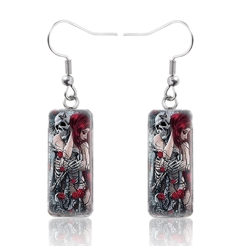 1 Pair Hip-hop Punk Pumpkin Ghost Bat Inlay Stainless Steel Glass Drop Earrings