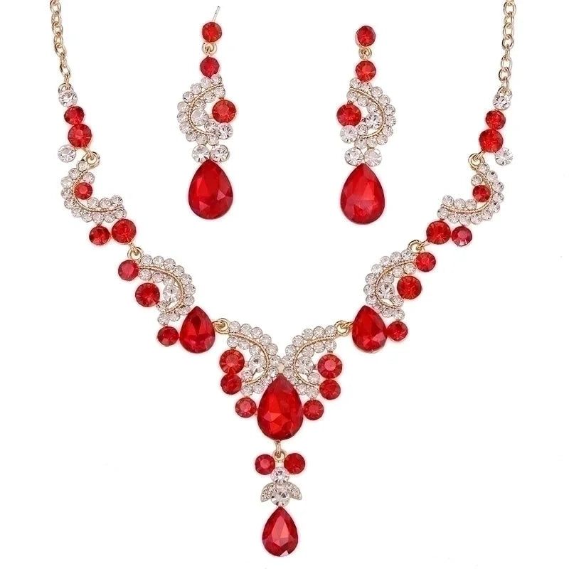 Bridal Geometric Alloy Inlay Rhinestones Earrings Necklace