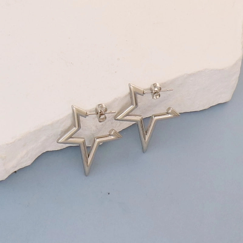 1 Pair Minimalist Round Square Heart Shape 304 Stainless Steel Earrings