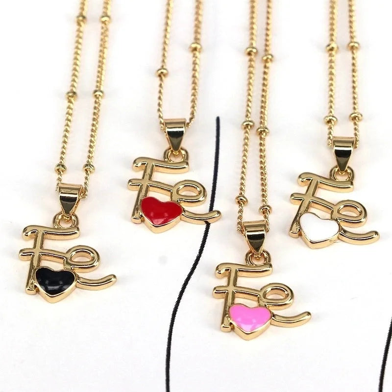 Copper Enamel Geometric Heart Shape Pendant Necklace