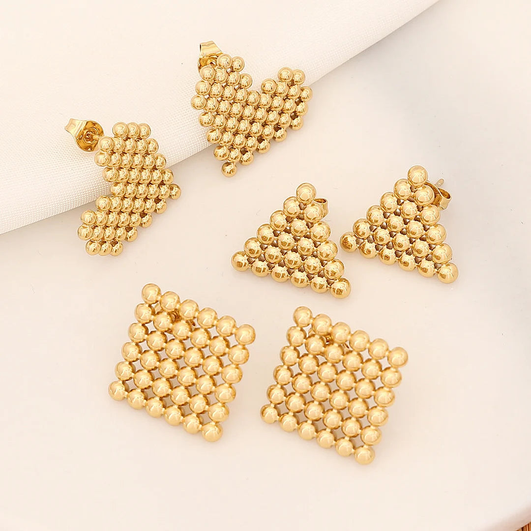 Expressive Quadrilateral Triangle Heart Geometric Stainless Steel Electroplating Stud Earrings
