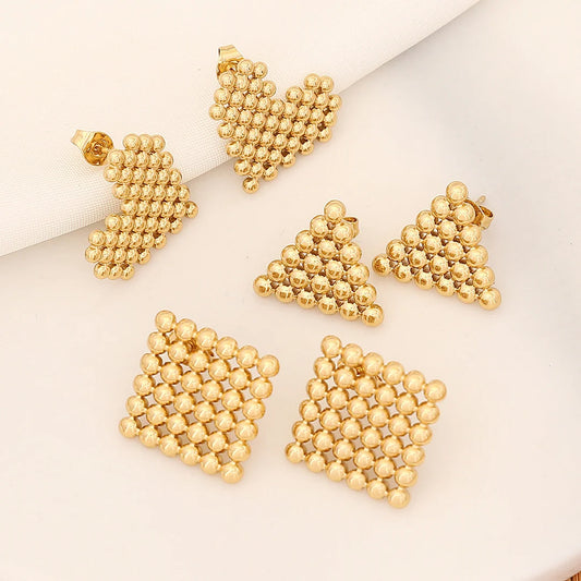 Expressive Quadrilateral Triangle Heart Geometric Stainless Steel Electroplating Stud Earrings