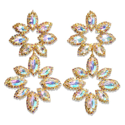1 Pair Exaggerated Shiny Flower Inlay Copper Rhinestones Drop Earrings