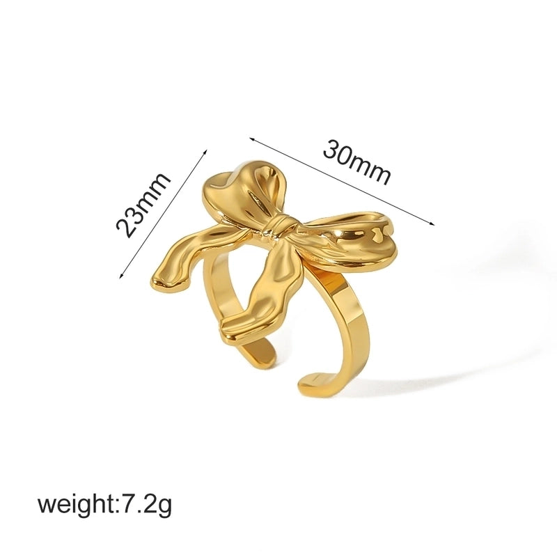 IG Style Sweet Bow Knot 304 Stainless Steel 18K Gold Plated Polishing Rings Earrings Necklace