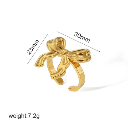 IG Style Sweet Bow Knot 304 Stainless Steel 18K Gold Plated Polishing Rings Earrings Necklace