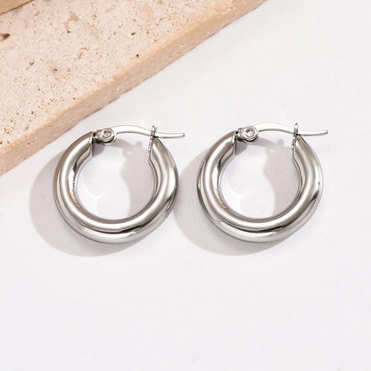 1 Pair Minimalist Round Polishing Plating 304 Stainless Steel 14K Gold Plated Hoop Earrings