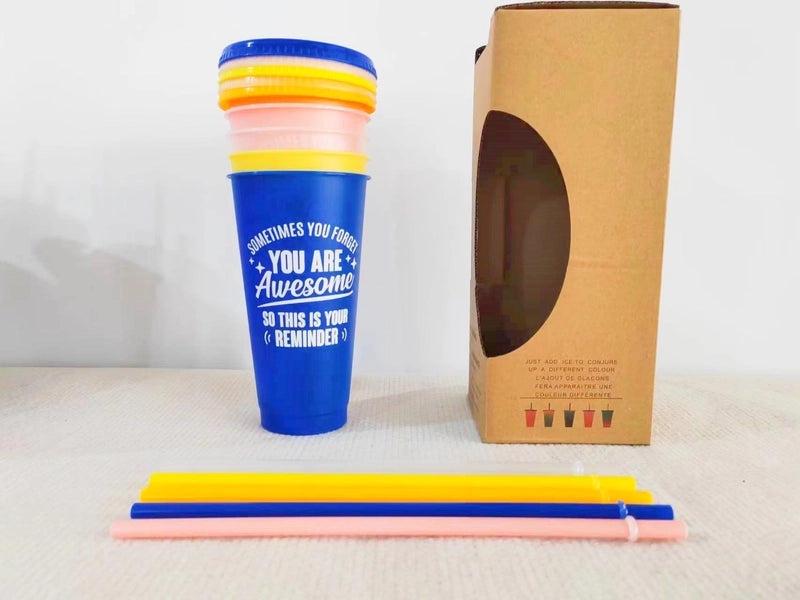 Amazon Popular Colorful Multi-color Single Layer 710m Large Capacity Pp Plastic Straw Cup Fashion Water Cup