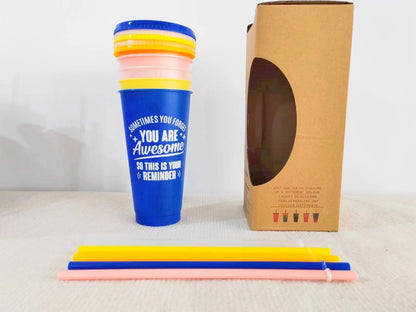 Amazon Popular Colorful Multi-color Single Layer 710m Large Capacity Pp Plastic Straw Cup Fashion Water Cup