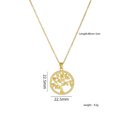 304 Stainless Steel Copper Heart Shape Life Tree Pendant Necklace