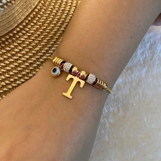 Retro Commute Letter Eye Stainless Steel Inlay Rhinestones Bracelets